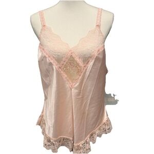 Vtg 80s NWT Delicates Pink Lace Trim 2-piece‎ Babydoll Lingerie Set Size L READ